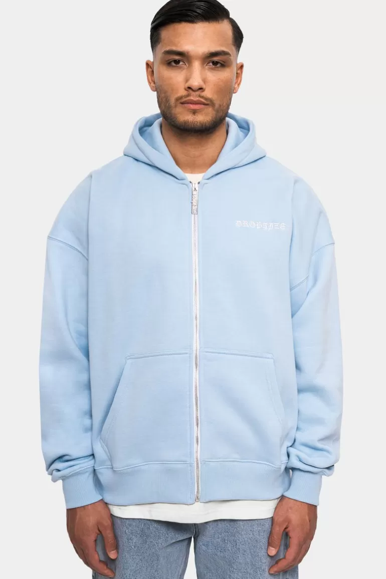 Clearance Dropsize Super Heavy Oversize Logo Zip Hoodie Baby Blue