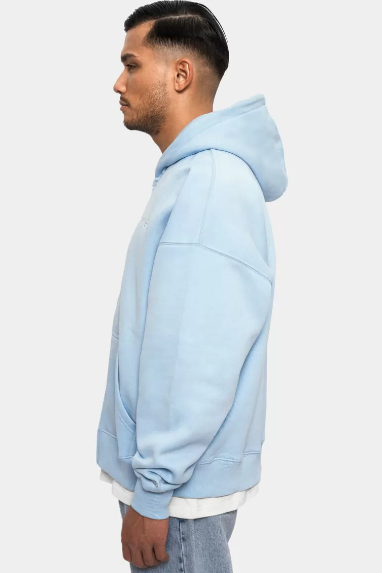 Clearance Dropsize Super Heavy Oversize Logo Zip Hoodie Baby Blue