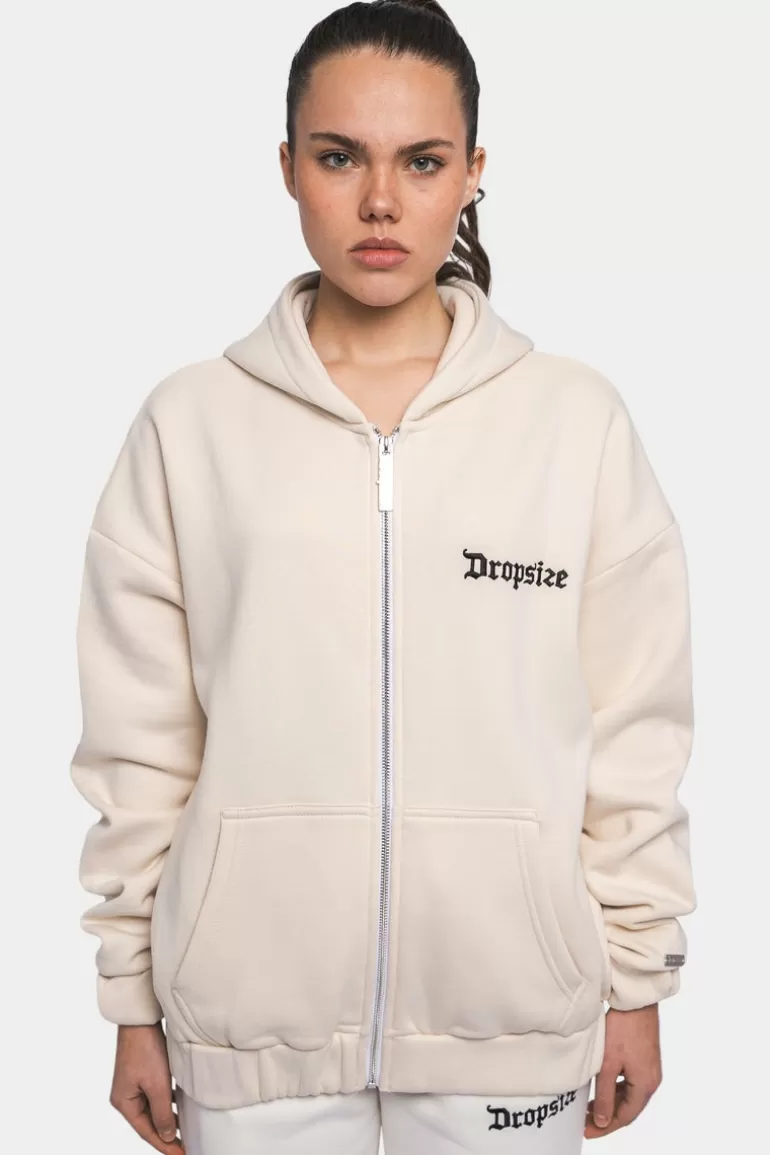 Store Dropsize Super Heavy Oversize Logo Zip Hoodie Coconut Milk