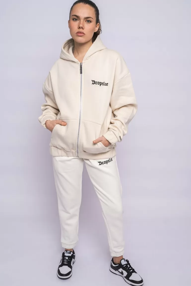 Store Dropsize Super Heavy Oversize Logo Zip Hoodie Coconut Milk
