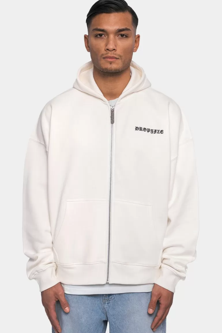 Shop Dropsize Super Heavy Oversize Logo Zip Hoodie Cream White