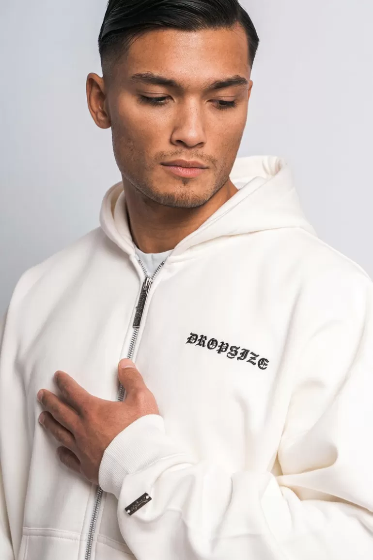 Shop Dropsize Super Heavy Oversize Logo Zip Hoodie Cream White