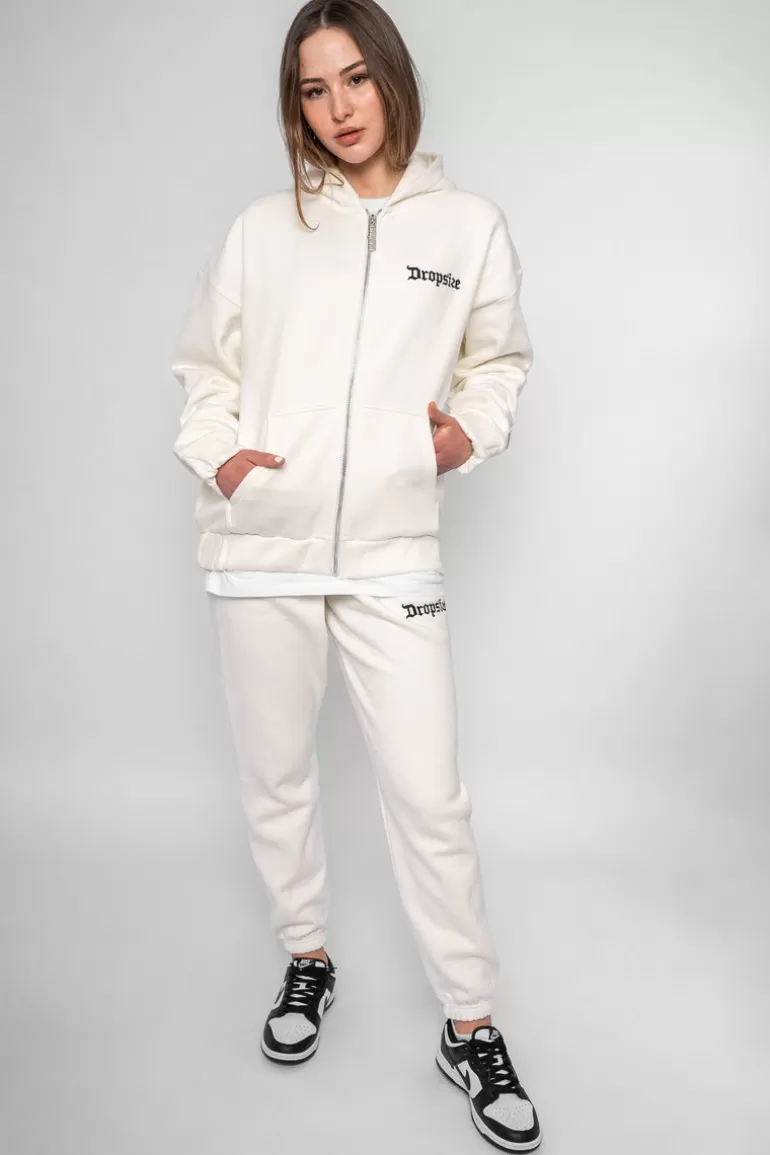 Discount Dropsize Super Heavy Oversize Logo Zip Hoodie Cream White