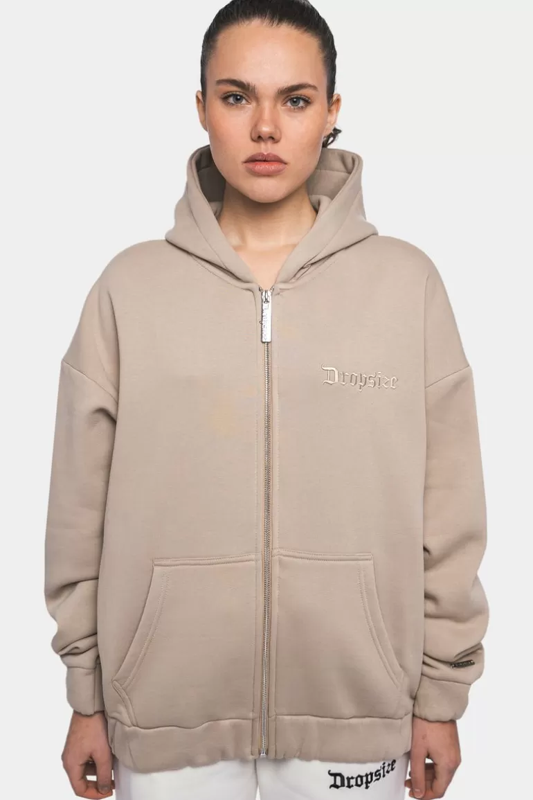 Shop Dropsize Super Heavy Oversize Logo Zip Hoodie Light Brown