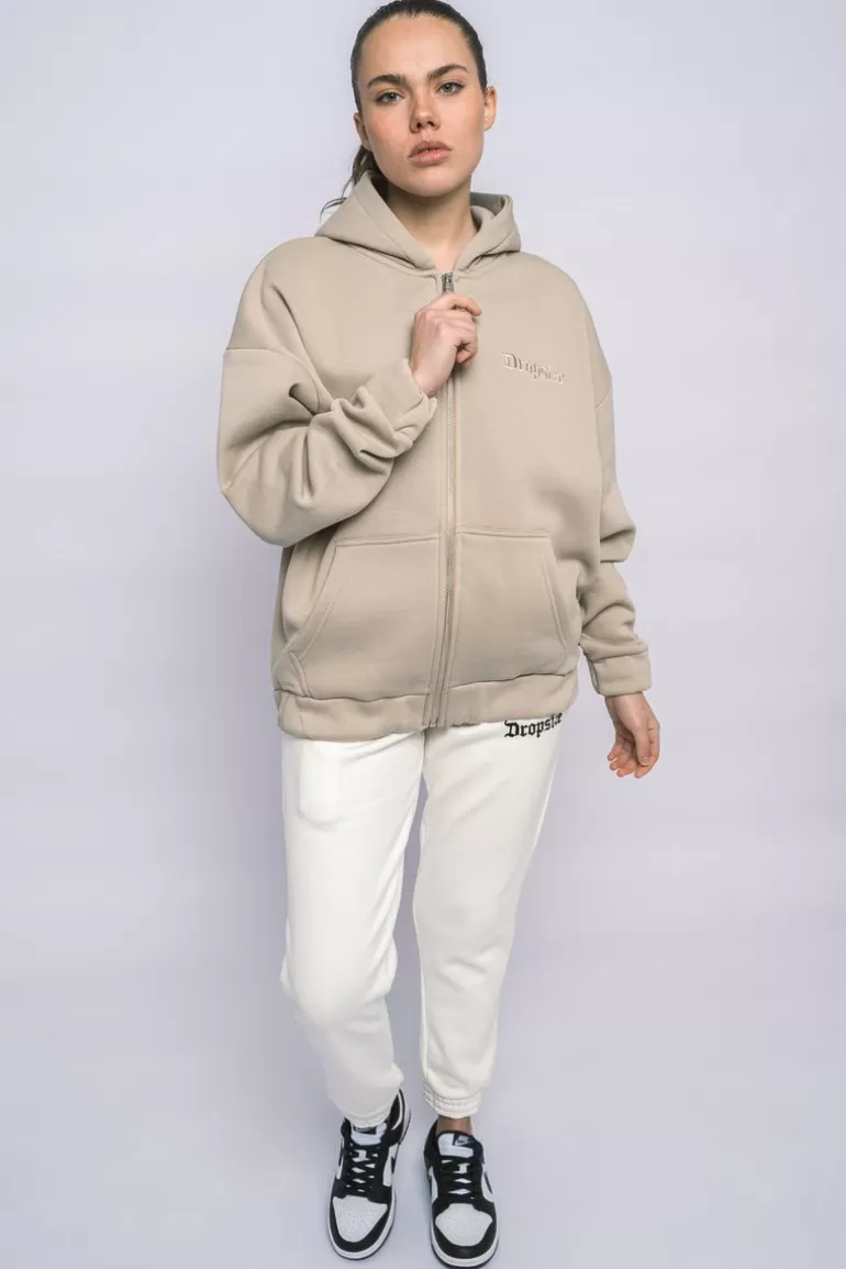 Shop Dropsize Super Heavy Oversize Logo Zip Hoodie Light Brown