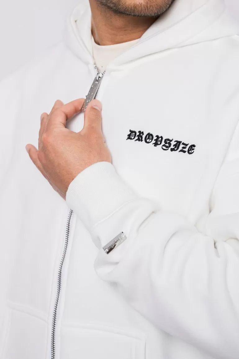 Hot Dropsize Super Heavy Oversize Logo Zip Hoodie Washed White