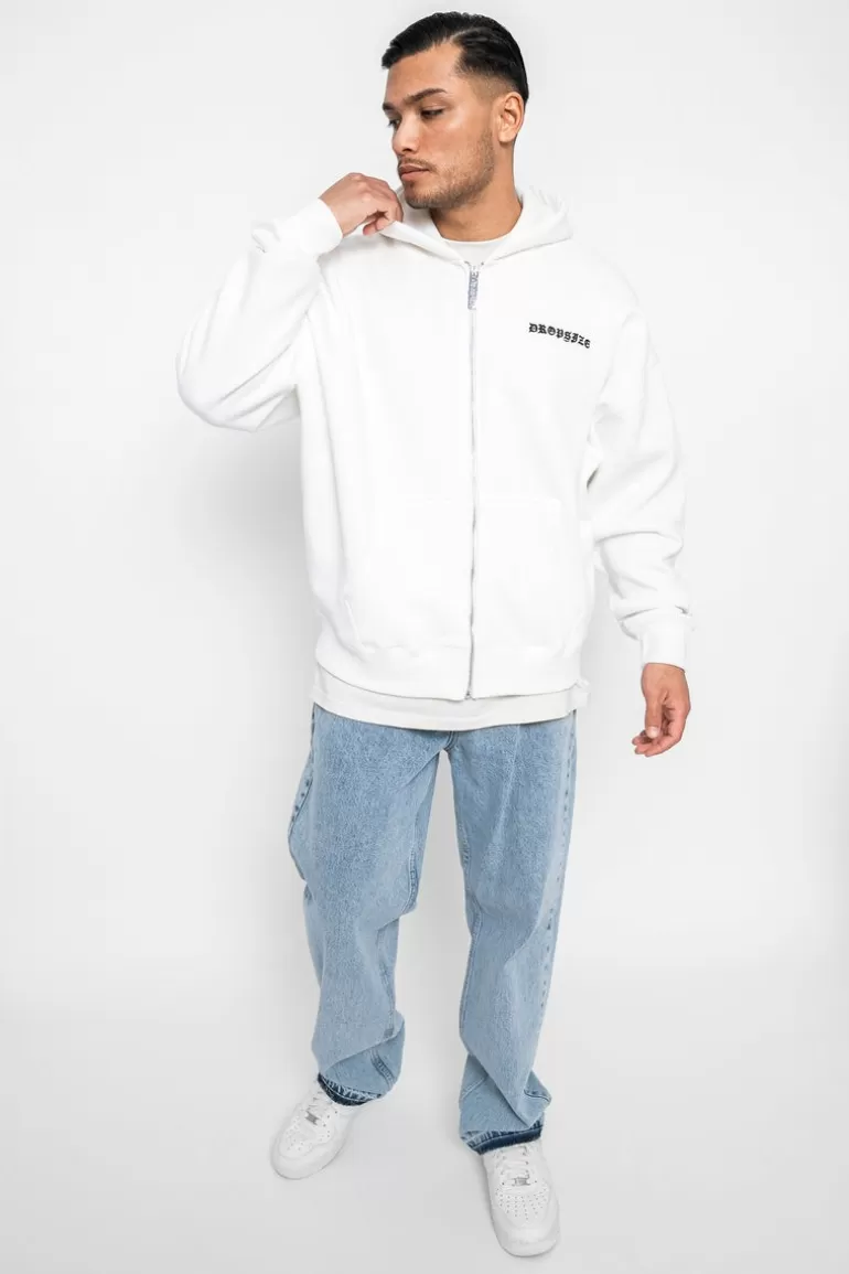 Hot Dropsize Super Heavy Oversize Logo Zip Hoodie Washed White