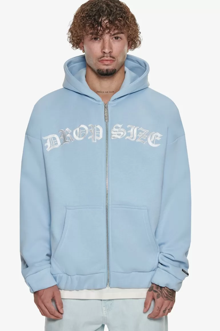 Cheap Dropsize Super Heavy Oversize Mid Front Embo Zip Hoodie Baby Blue