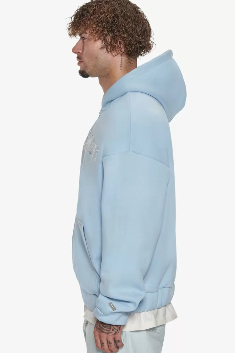 Cheap Dropsize Super Heavy Oversize Mid Front Embo Zip Hoodie Baby Blue