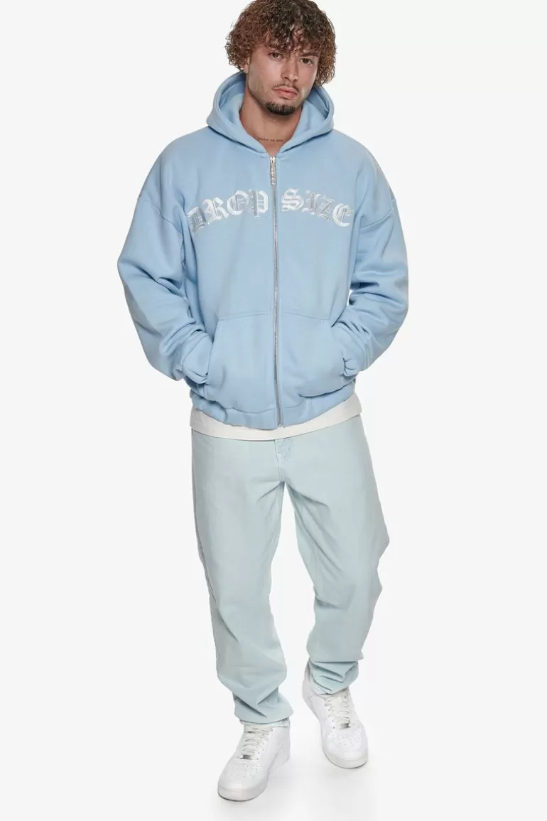 Cheap Dropsize Super Heavy Oversize Mid Front Embo Zip Hoodie Baby Blue