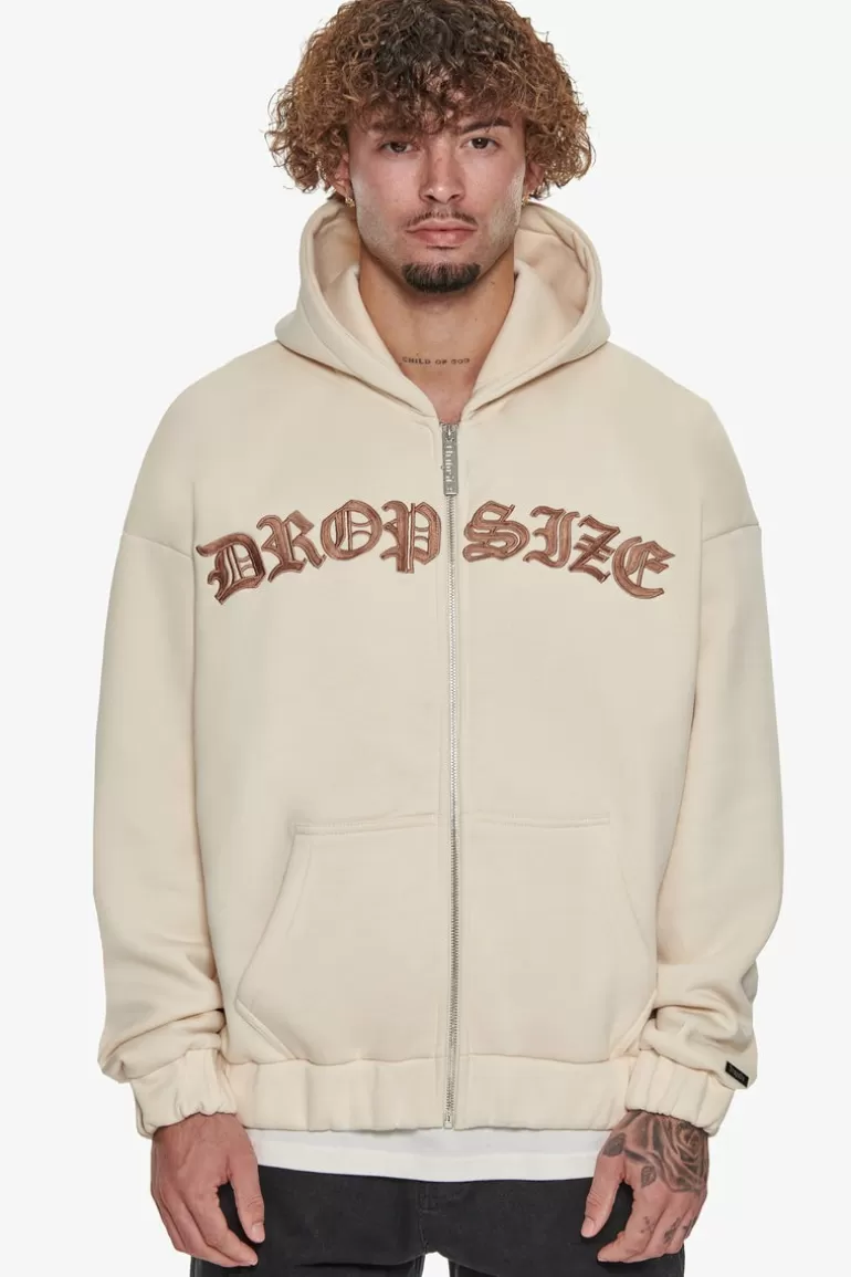 Online Dropsize Super Heavy Oversize Mid Front Embo Zip Hoodie Coconut Milk
