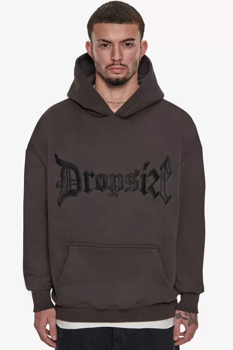Best Dropsize Super Heavy Oversize V2 Middle Embo Hoodie Washed Black / Black