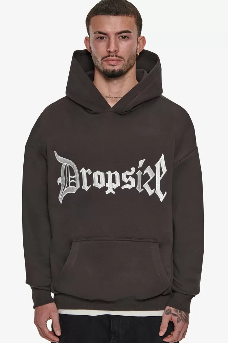 Discount Dropsize Super Heavy Oversize V2 Middle Embo Hoodie Washed Black / White