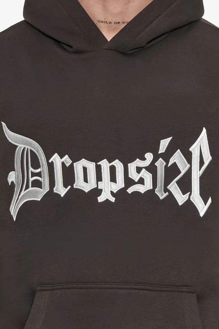 Discount Dropsize Super Heavy Oversize V2 Middle Embo Hoodie Washed Black / White