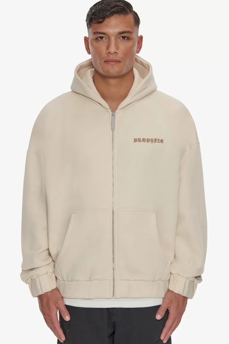 Clearance Dropsize Super Heavy Oversized Crime Zip Hoodie Coconut Milk