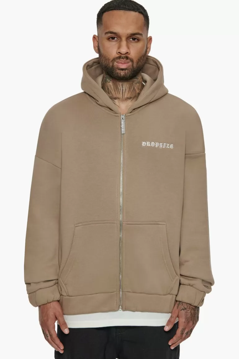 Fashion Dropsize Super Heavy Oversized Crime Zip Hoodie Silver Mink