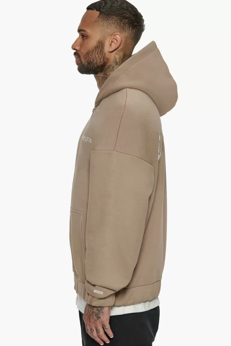 Fashion Dropsize Super Heavy Oversized Crime Zip Hoodie Silver Mink