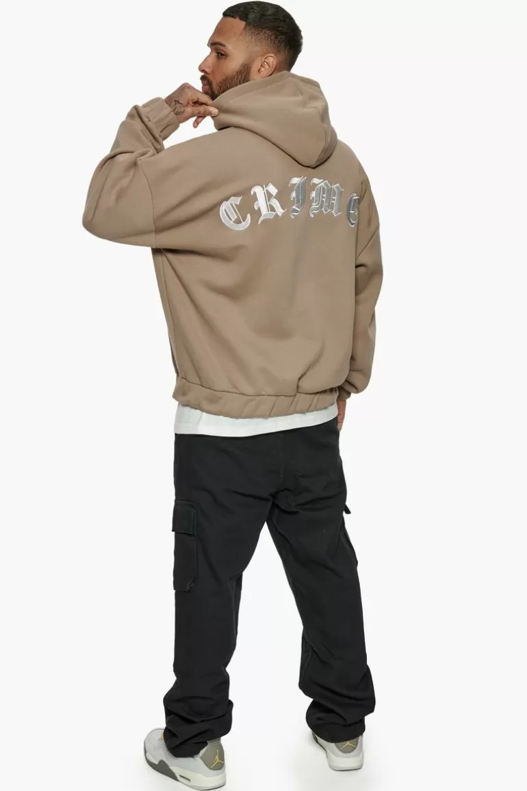 Fashion Dropsize Super Heavy Oversized Crime Zip Hoodie Silver Mink