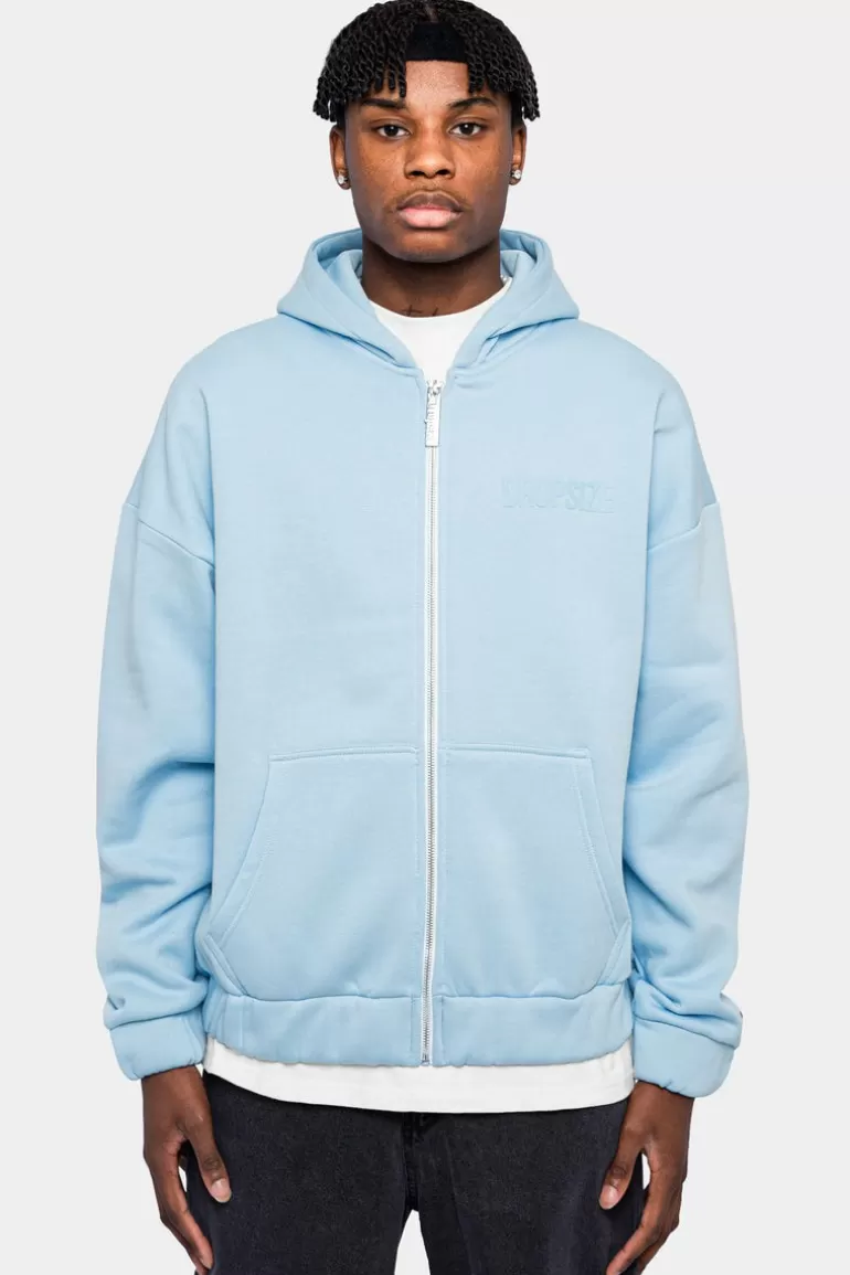 Hot Dropsize Super Heavy Oversized Hd Print Zip-Hoodie Baby Blue